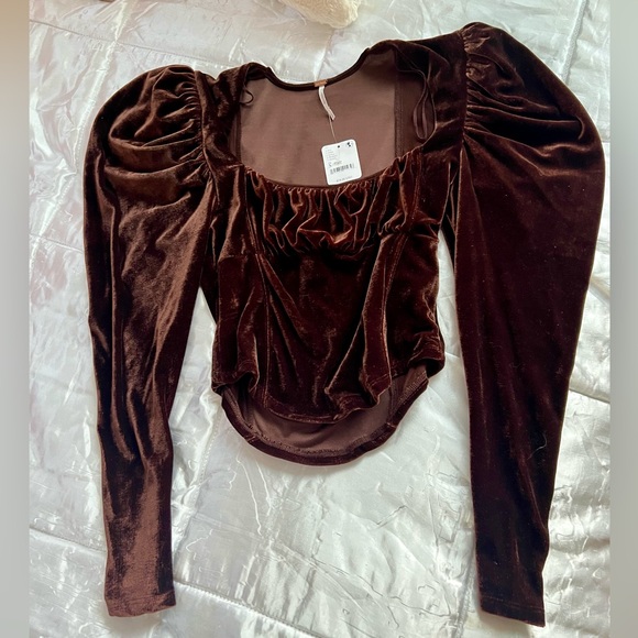 NWT Free People Velvet Fluffy Shoulder Blouse Small - Picture 12 of 12